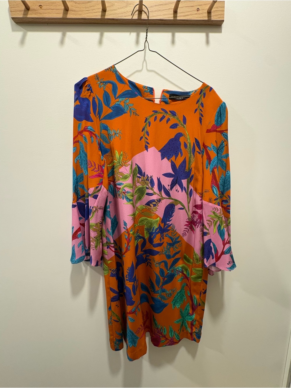 Marc Cain Orange Shift Dress with Pink and Blue Floral Print